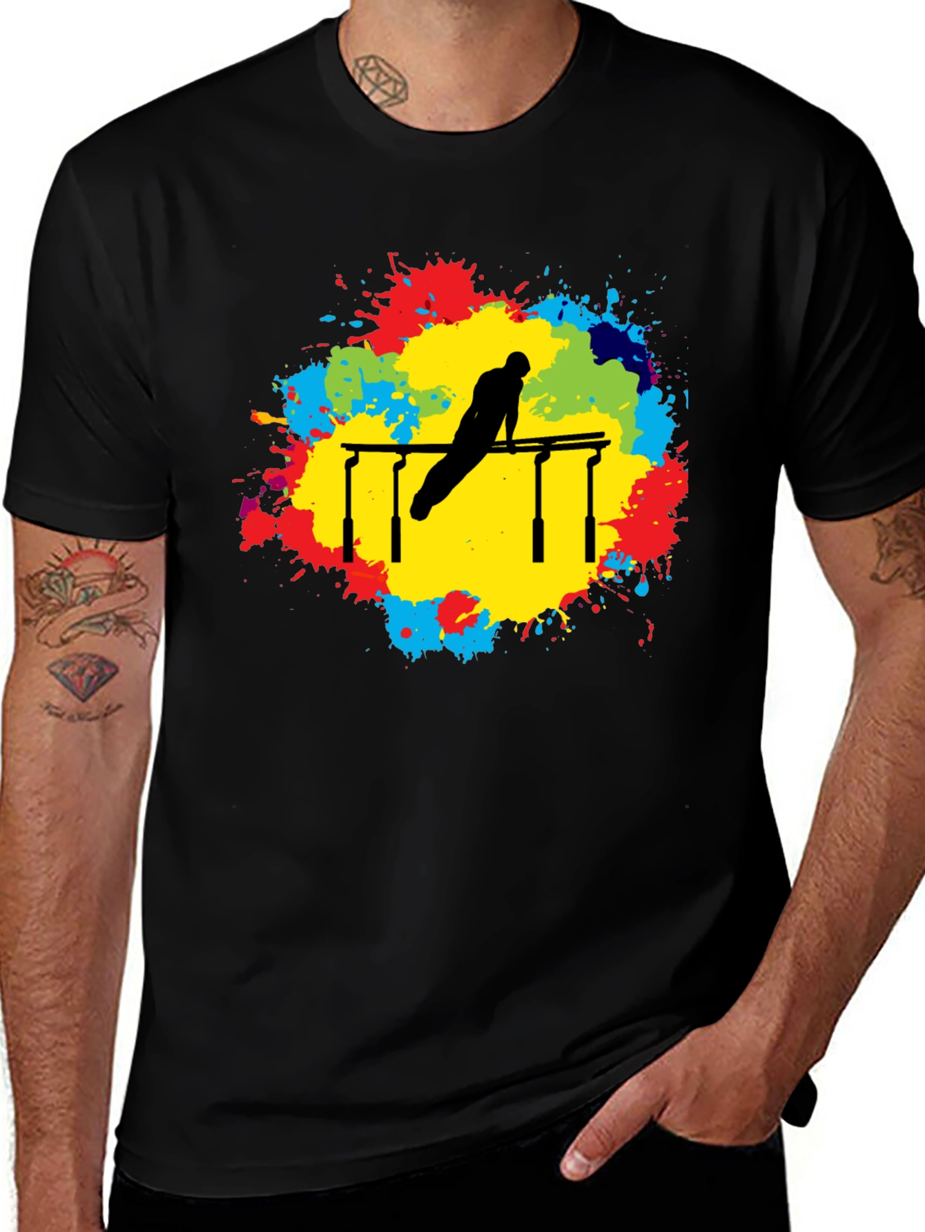 Gymnast Parallel Bars Graphic Tee - Black Cotton T-Shirt