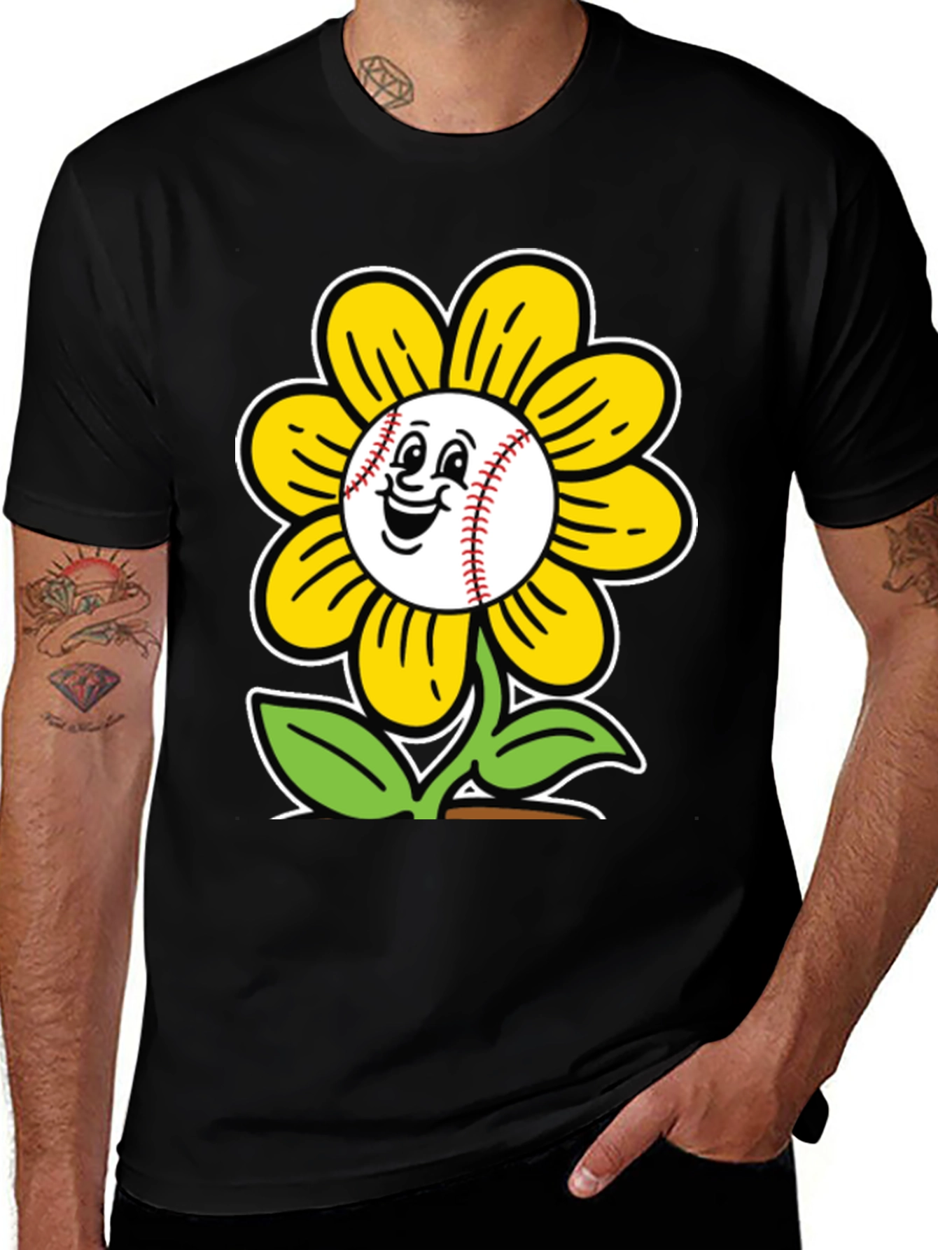 Variant 3 of Baseball Flower Graphic T-Shirt