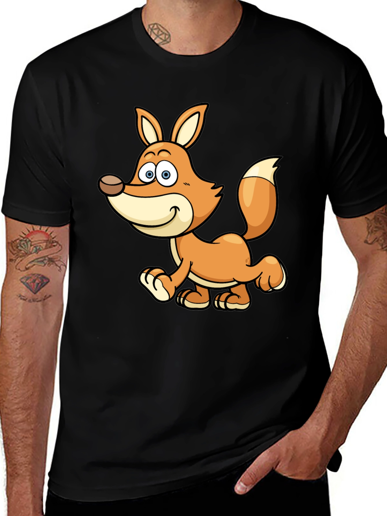 Variant 26 of Cute Cartoon Fox Black T-Shirt