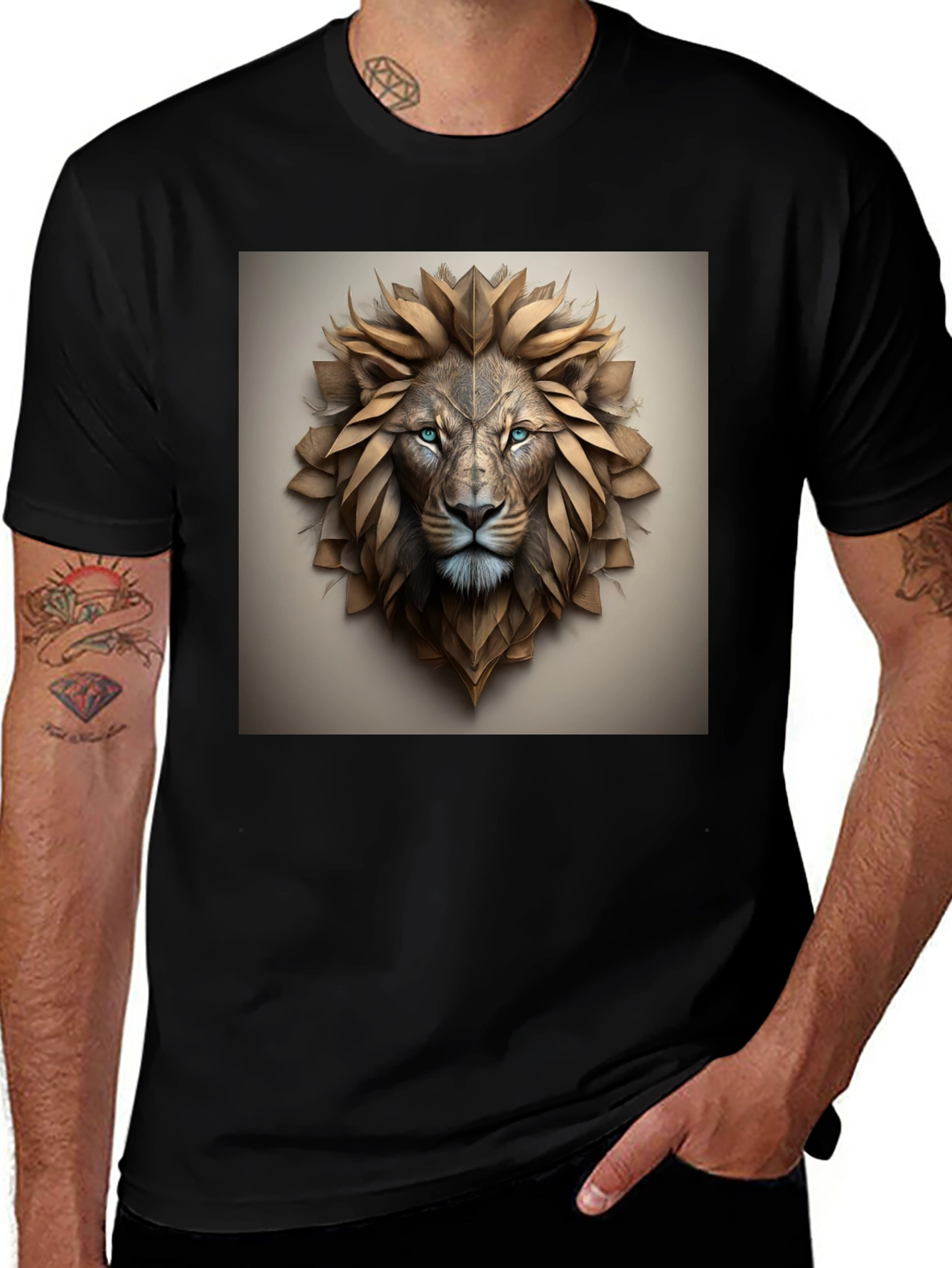 Variant 15 of Lion Head Graphic Tee - Black Cotton Blend