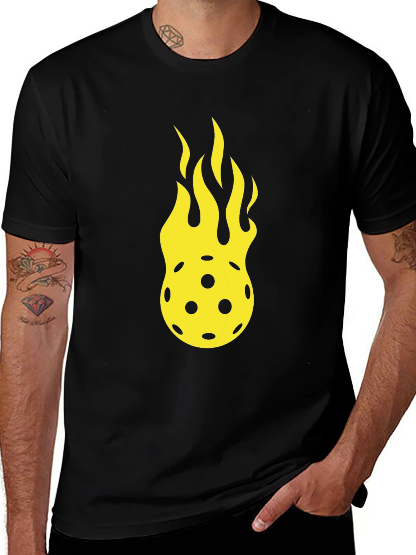 Variant 16 of Flaming Pickleball Graphic Tee - Black