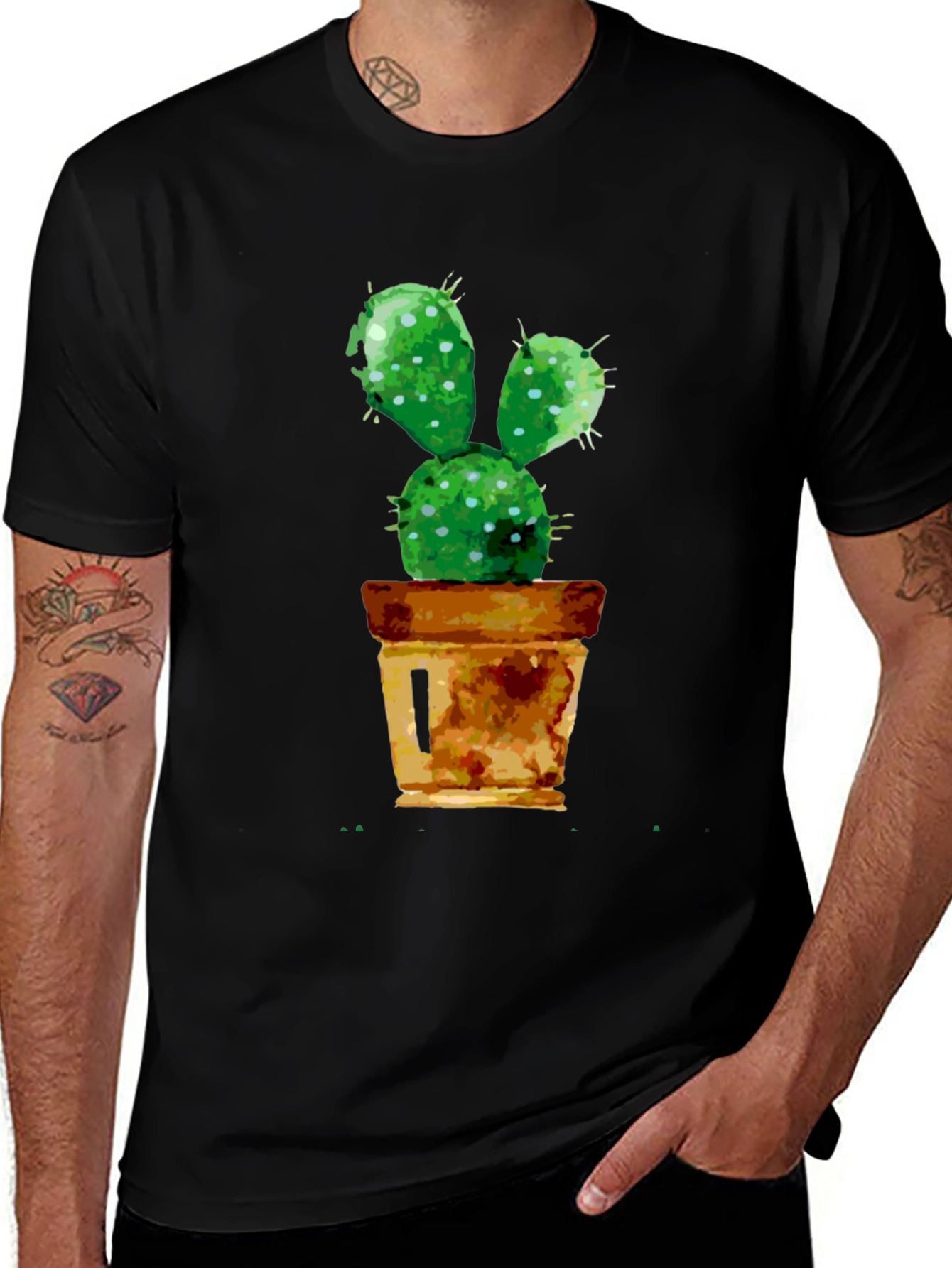 Variant 28 of Watercolor Cactus Graphic Tee - Black