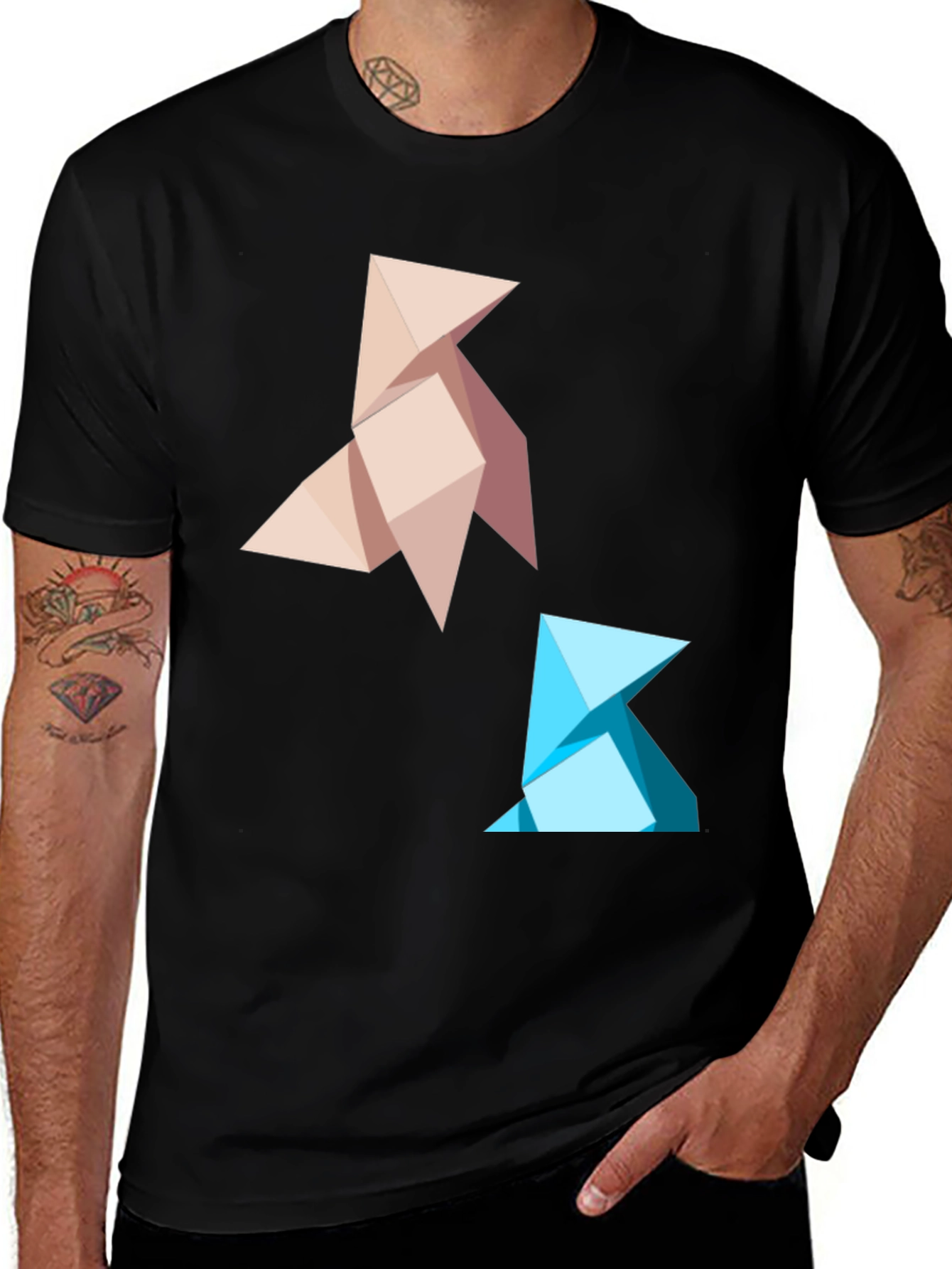 Variant 9 of Geometric Origami Bird Graphic Tee - Black
