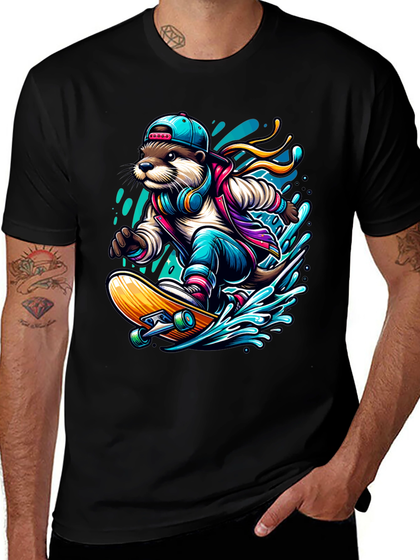 Variant 14 of Otter Skateboarder Graphic Tee - Cool Streetwear