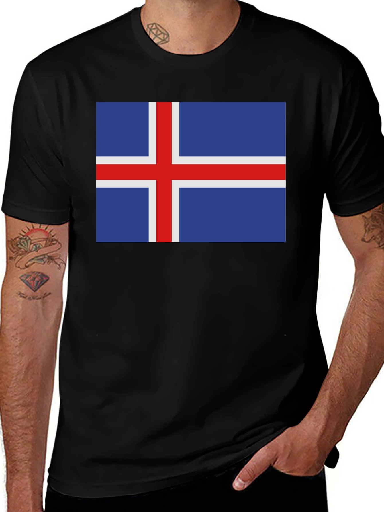 Iceland Flag Graphic Tee - Black Cotton T-Shirt