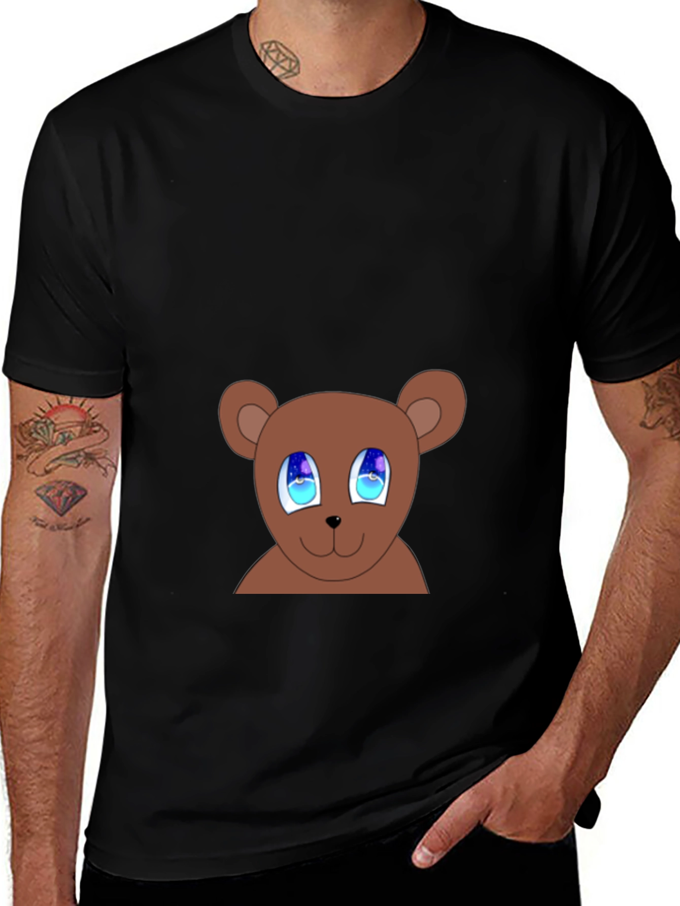 Cute Cartoon Bear Graphic Tee - Black