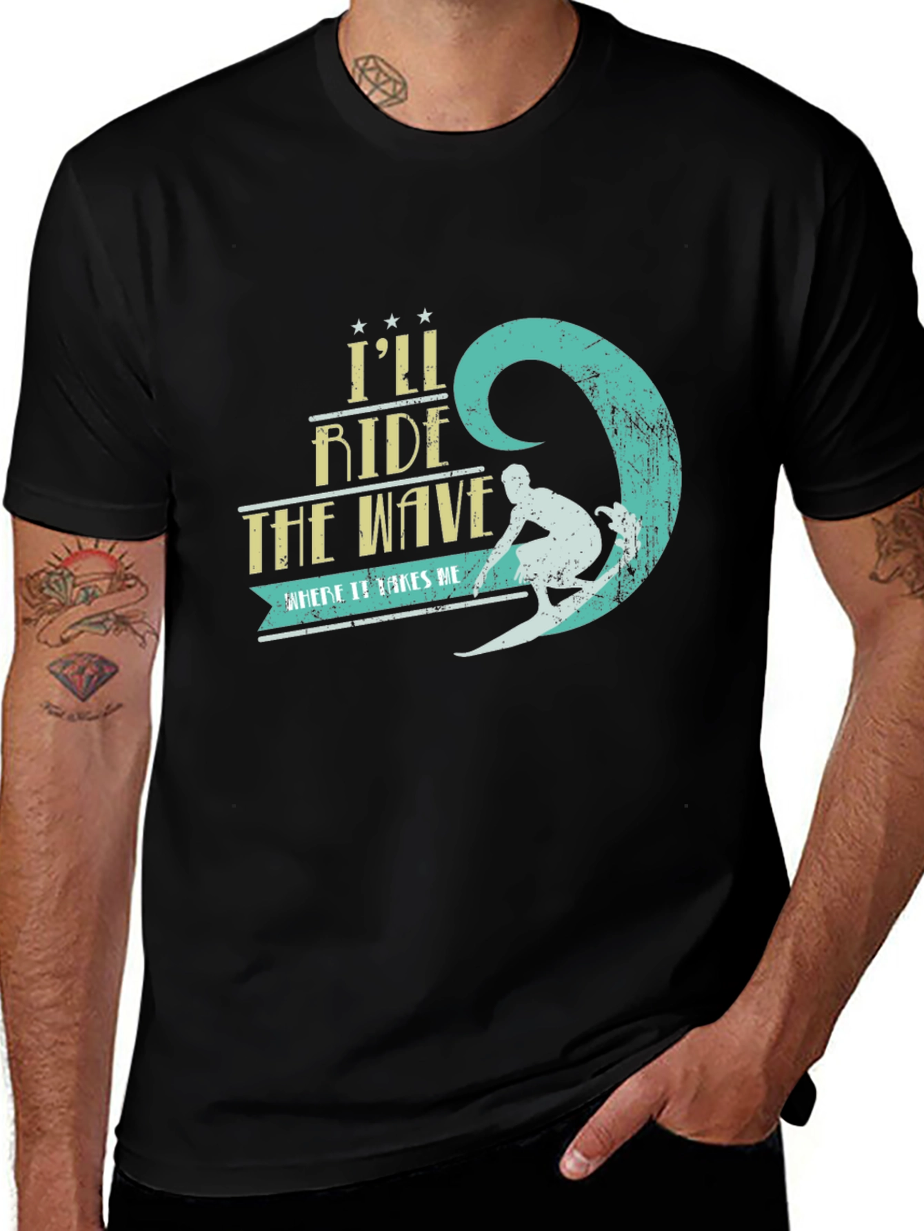 Variant 12 of Ride the Wave Graphic T-Shirt - Surfer Design