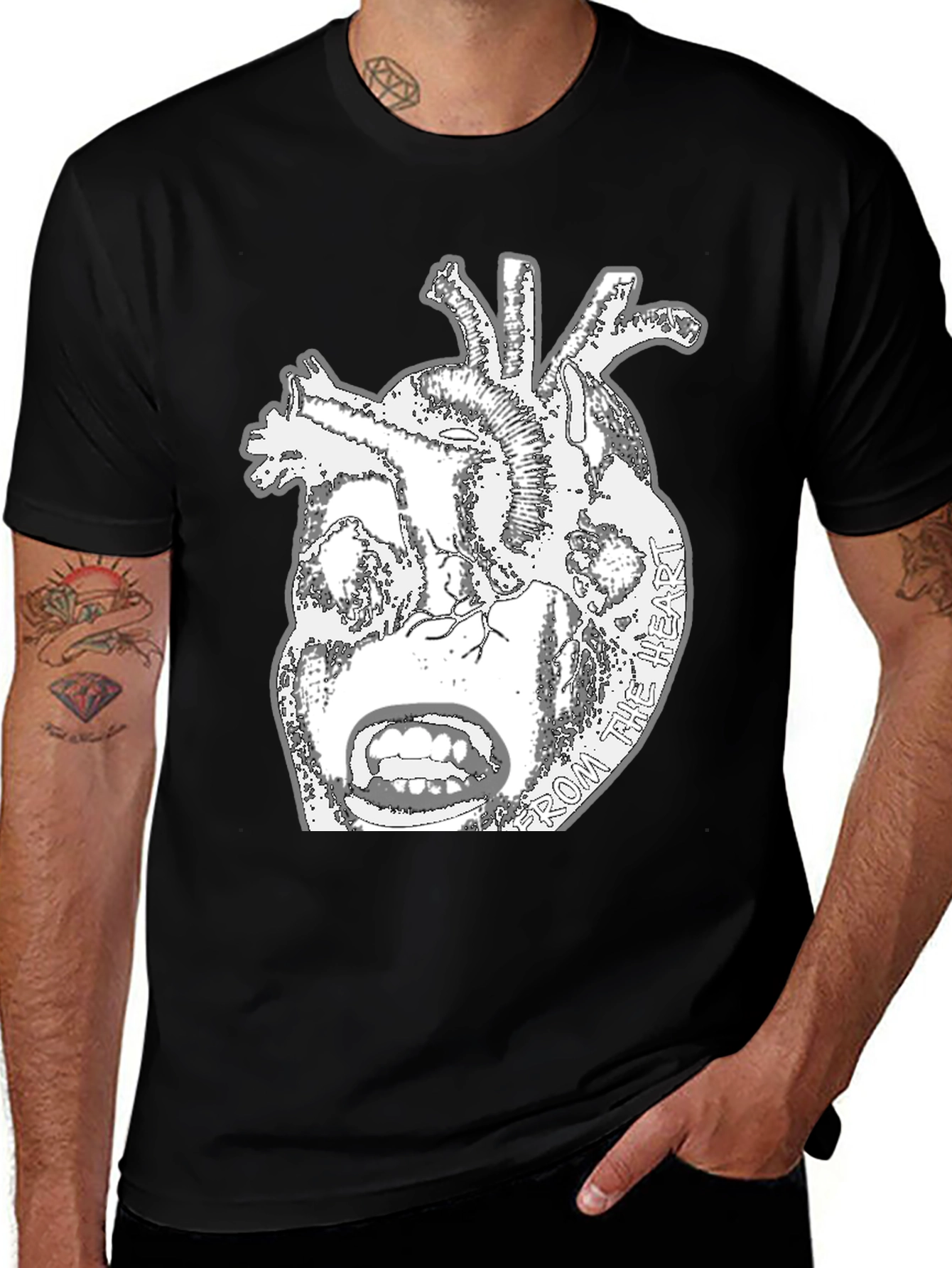 Variant 23 of Anatomical Heart Graphic Tee - Black Cotton T-Shirt