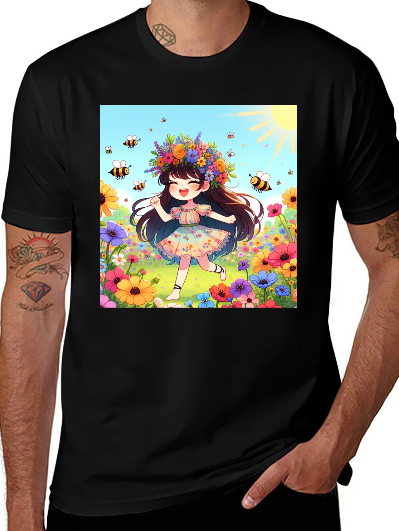 Variant 14 of Anime Girl Floral T-Shirt