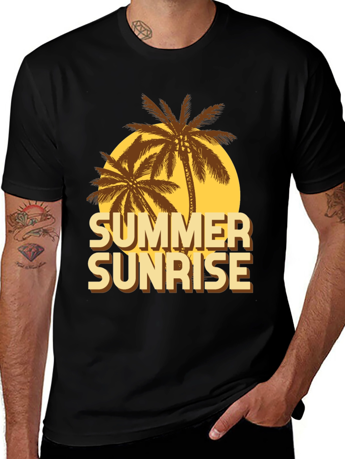 Variant 17 of Summer Sunrise Graphic T-Shirt - Tropical Palm Design