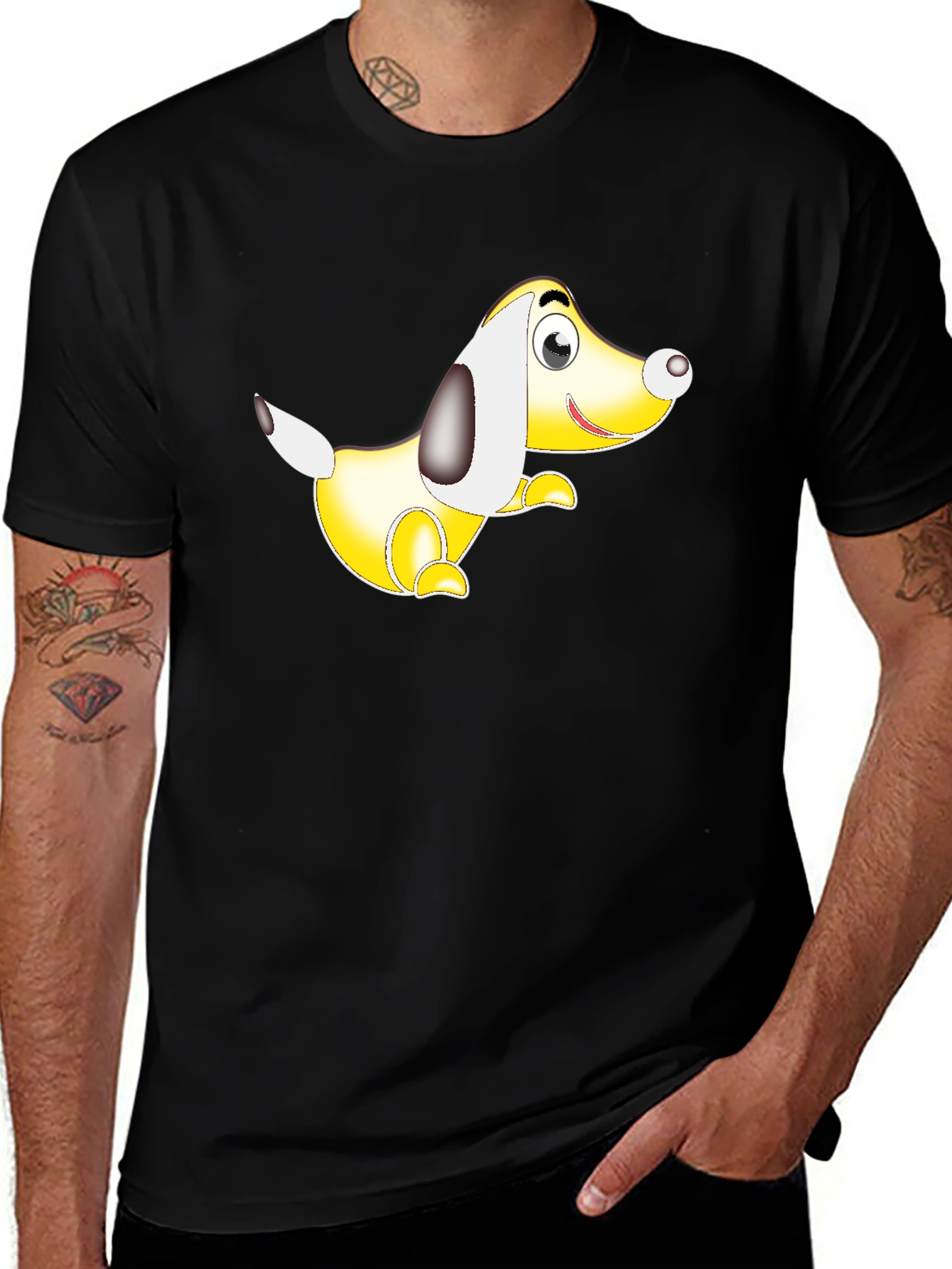 Variant 6 of Black T-Shirt with Cartoon Dog Graphic