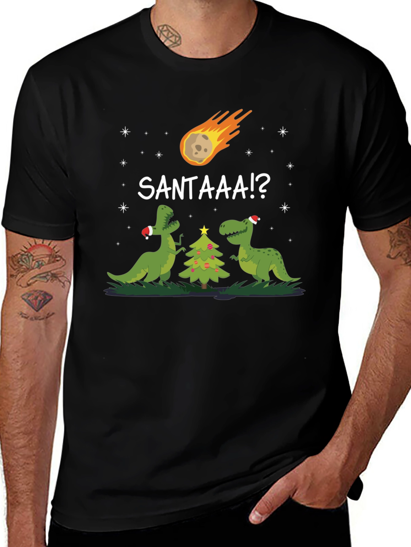 Funny Dinosaur Christmas T-Shirt Comet Santa Gift Tee
