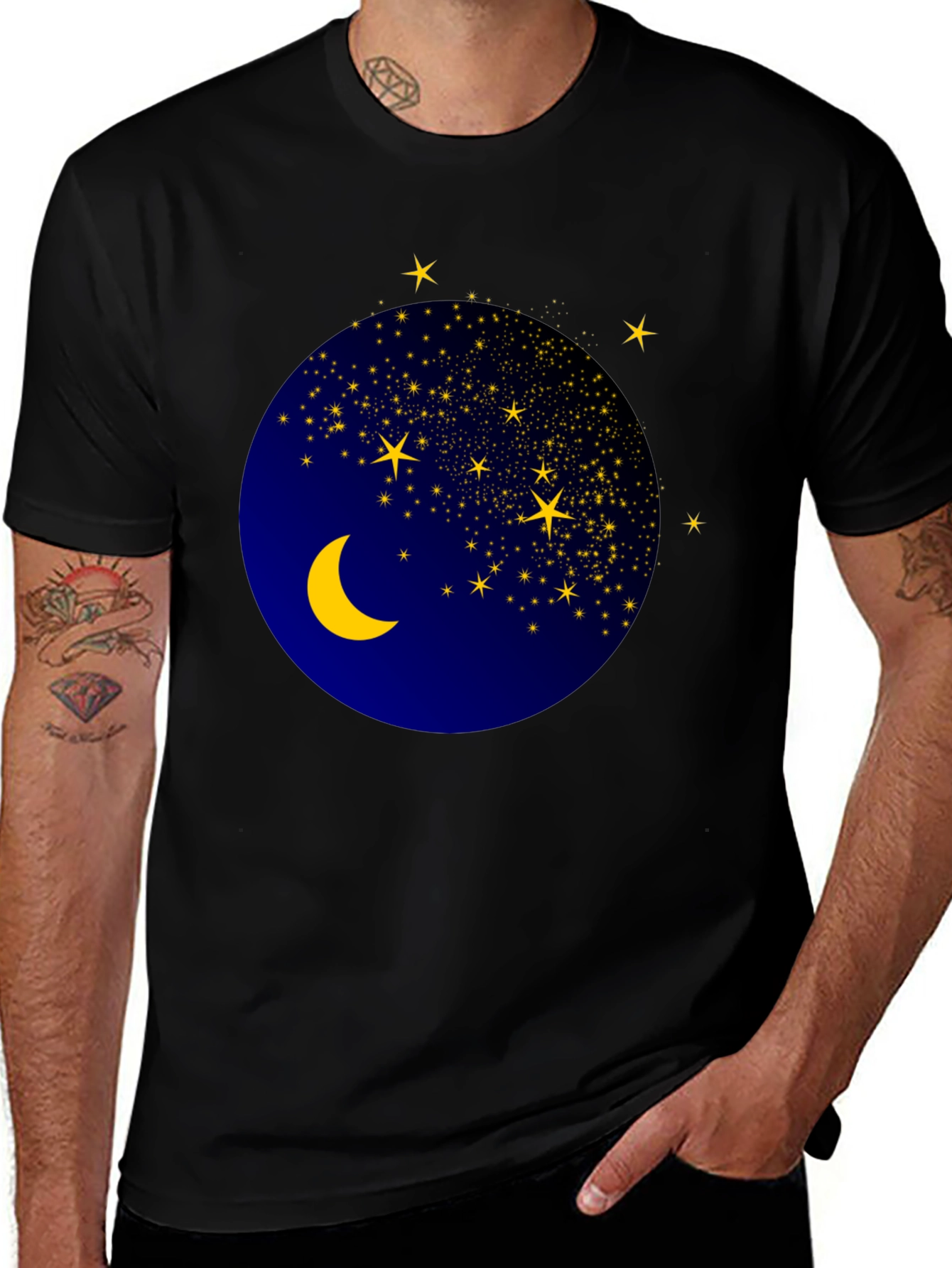 Variant 14 of Celestial Moon & Stars Graphic Black T-Shirt
