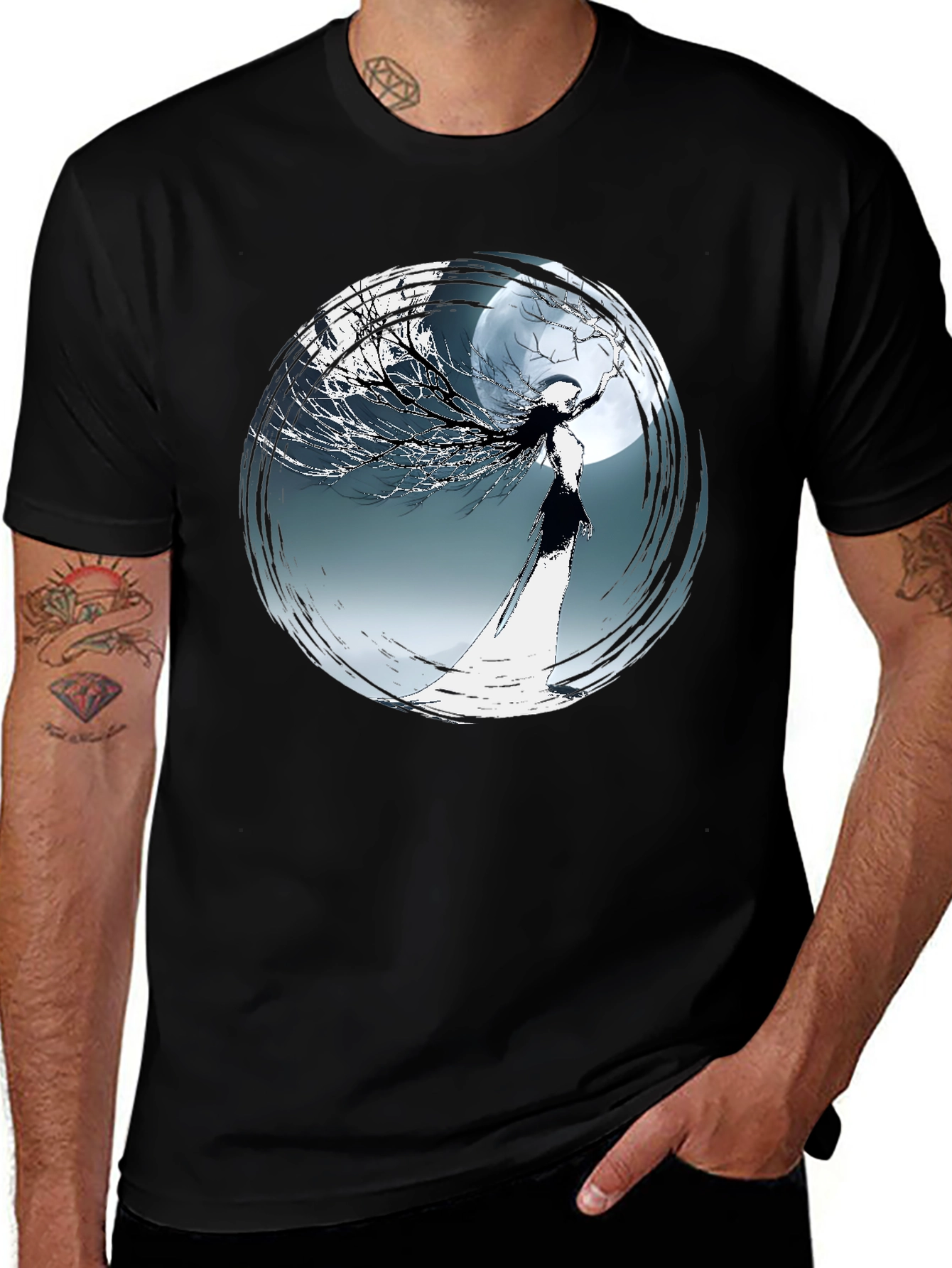Variant 7 of Moon Maiden Graphic Tee - Stylish Black T-Shirt