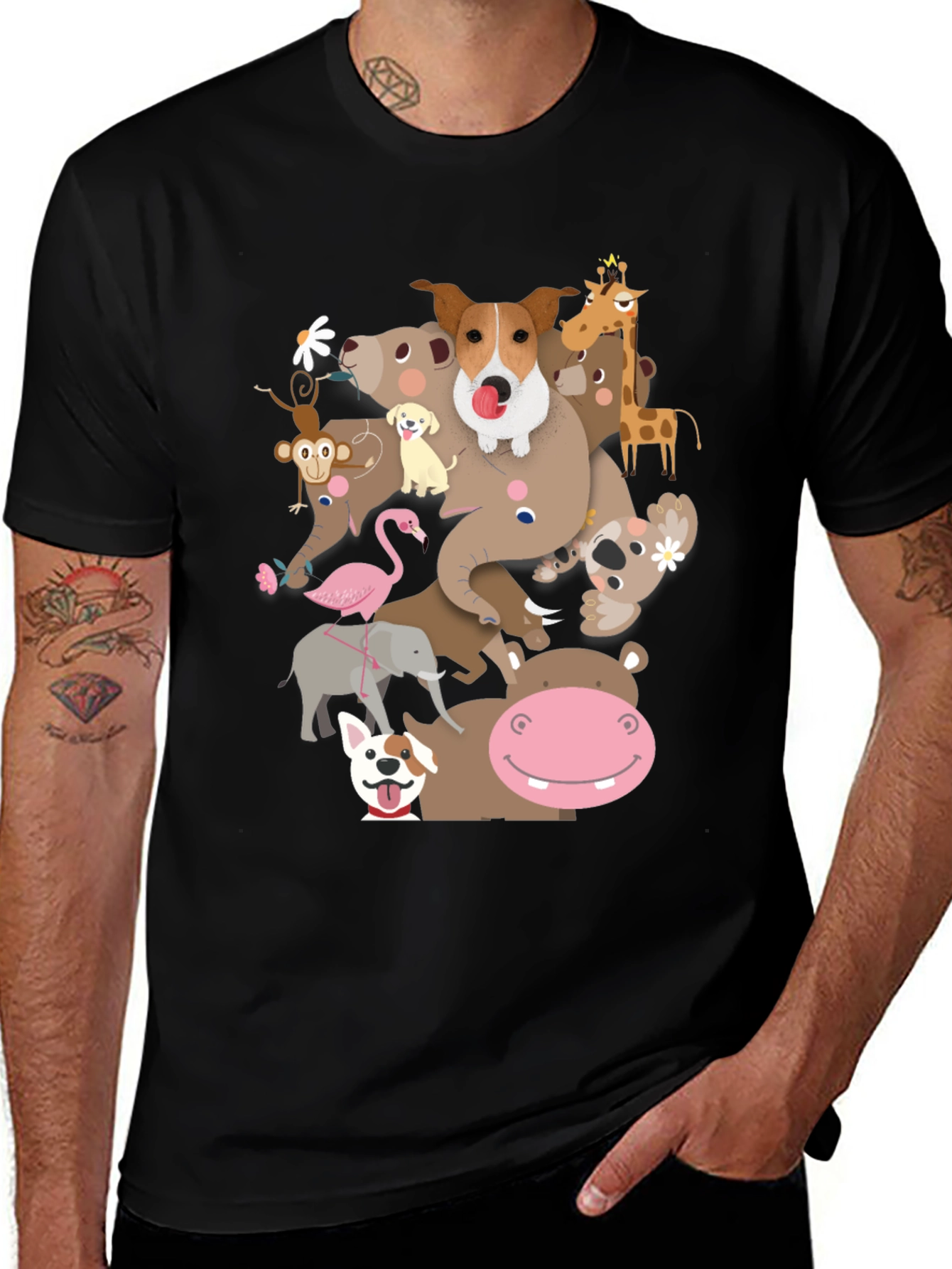 Variant 5 of Animal Friends Stack Black Graphic T-Shirt