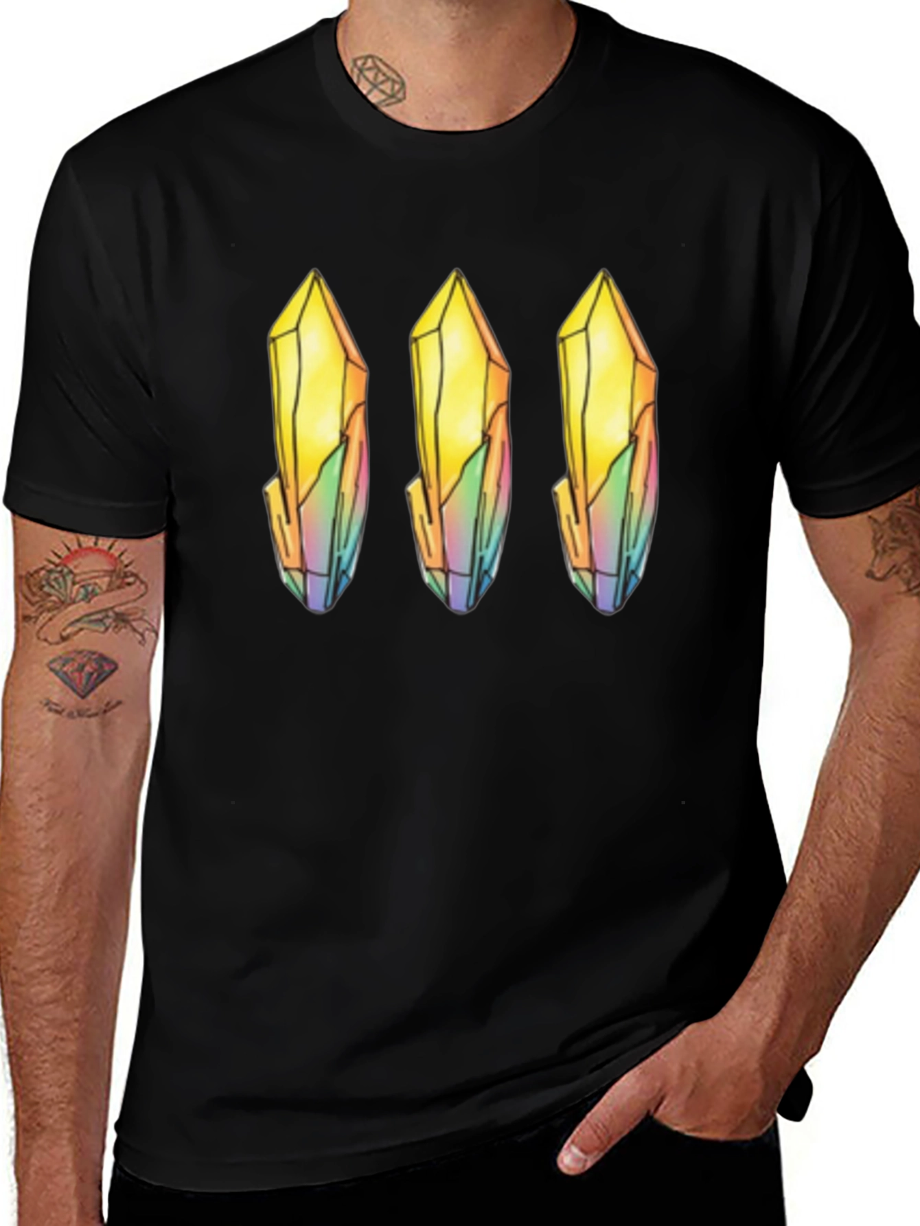 Variant 17 of Quartz Crystal Print Black T-Shirt
