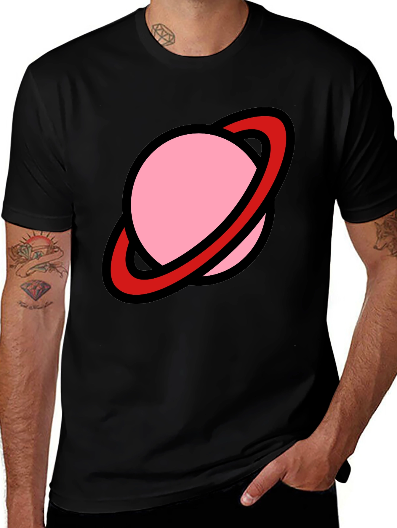 Variant 3 of Cartoon Planet Graphic Tee - Black Cotton Casual Shirt