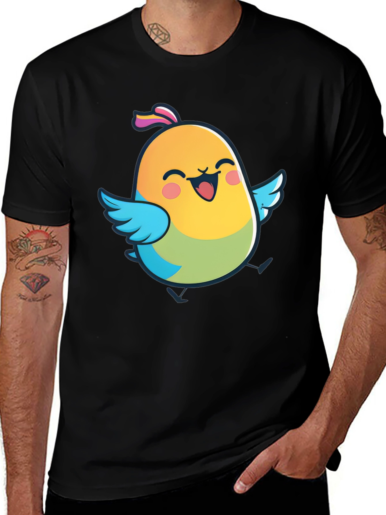 Variant 3 of Cute Bird Graphic Black T-Shirt
