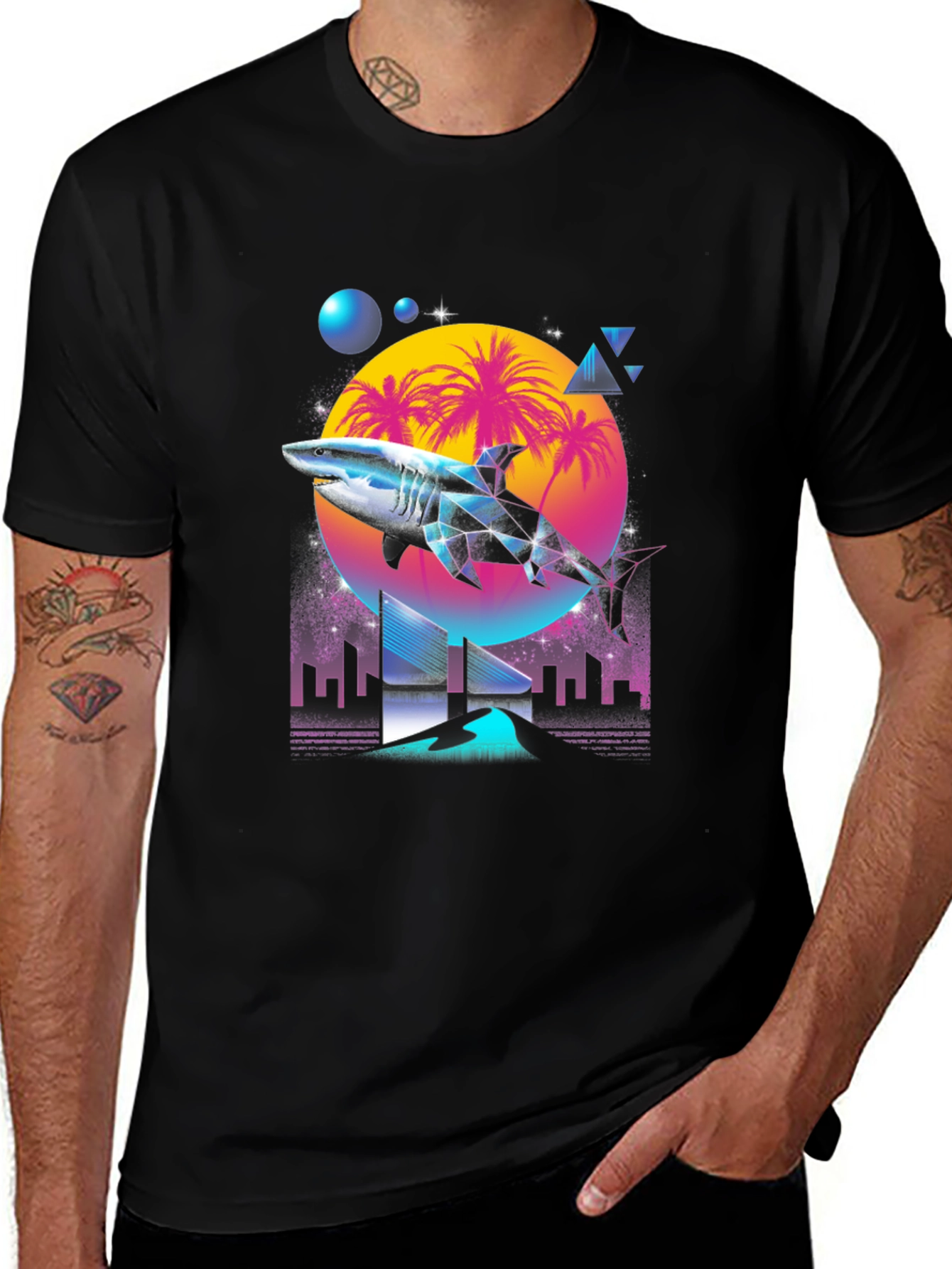 Variant 15 of Retro Shark T-Shirt - Synthwave Style