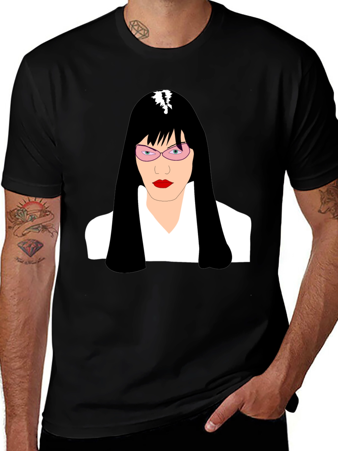 Variant 11 of Stylish Graphic T-Shirt - Woman with Pink Glasses Design