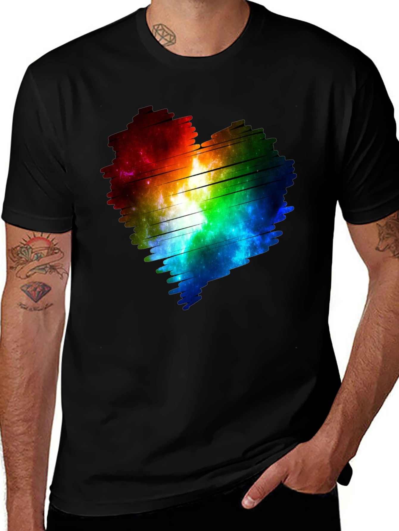Variant 29 of Rainbow Heart Galaxy Men's Black T-Shirt