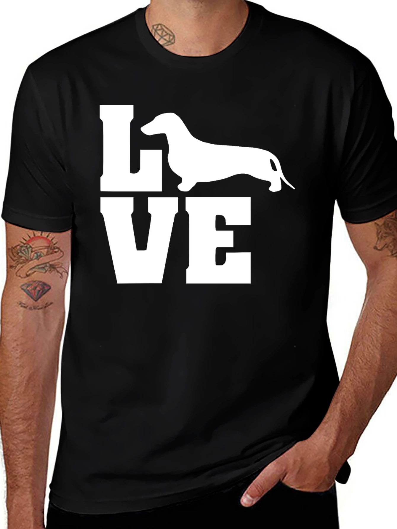 Variant 5 of Dachshund Love T-Shirt - Black Cotton Tee
