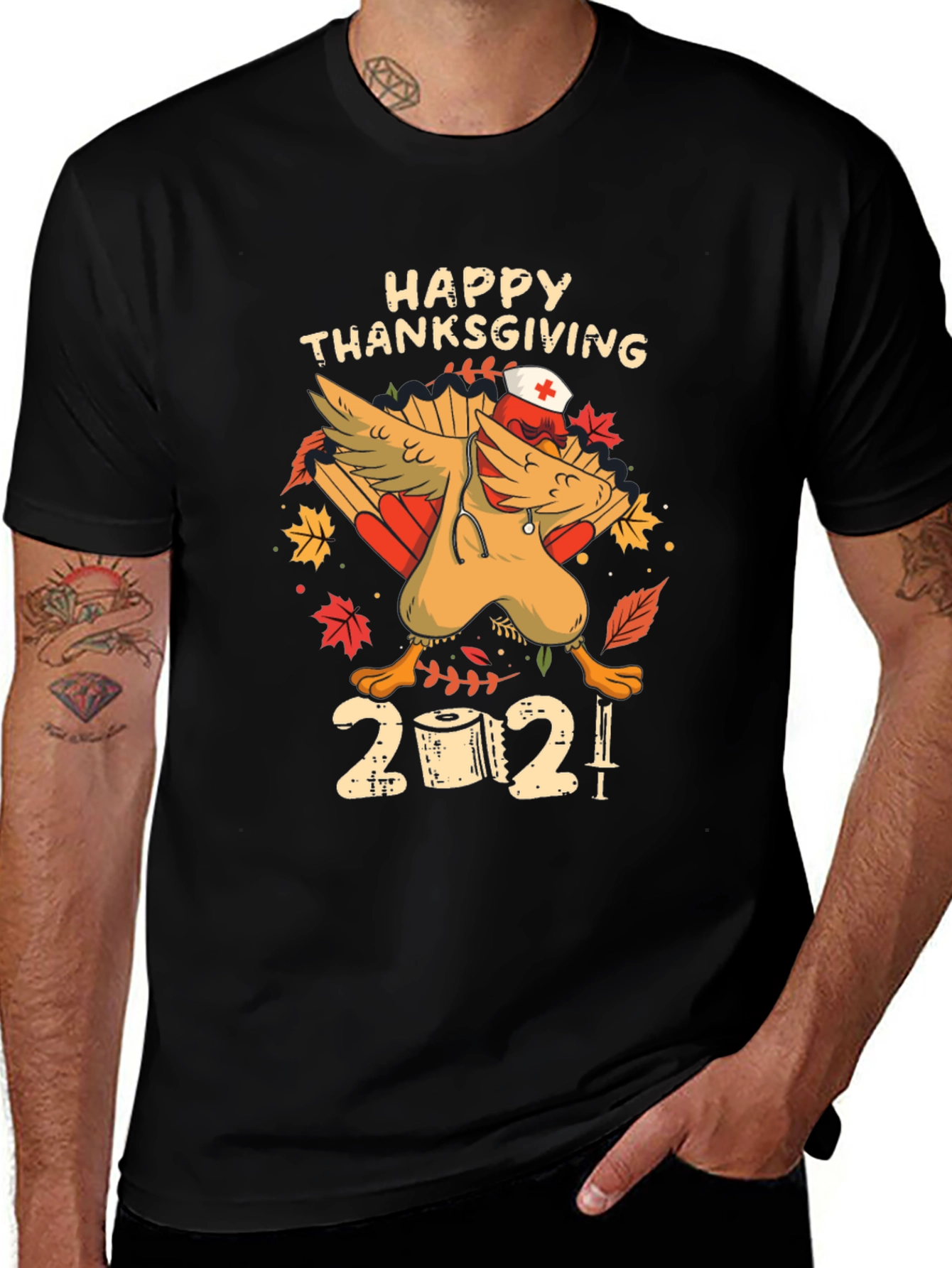 Variant 12 of Happy Thanksgiving Nurse Turkey 2021 Black T-Shirt