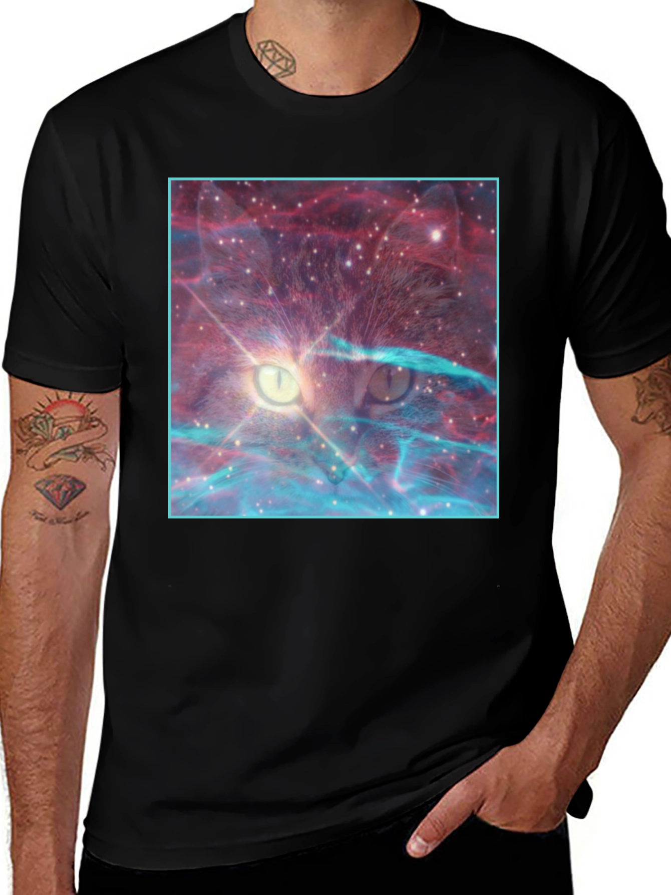 Variant 6 of Galaxy Cat Eye T-Shirt - Cosmic Feline Design