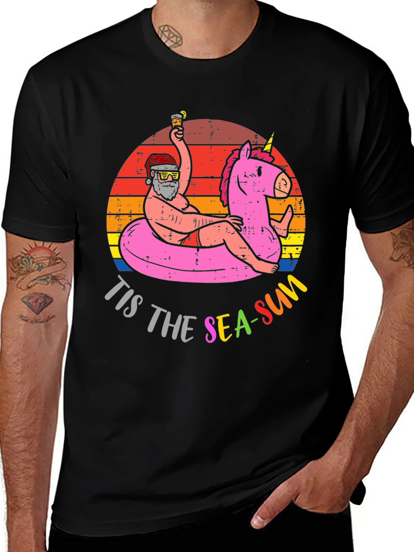 Tis The Sea-Sun Santa Unicorn T-Shirt