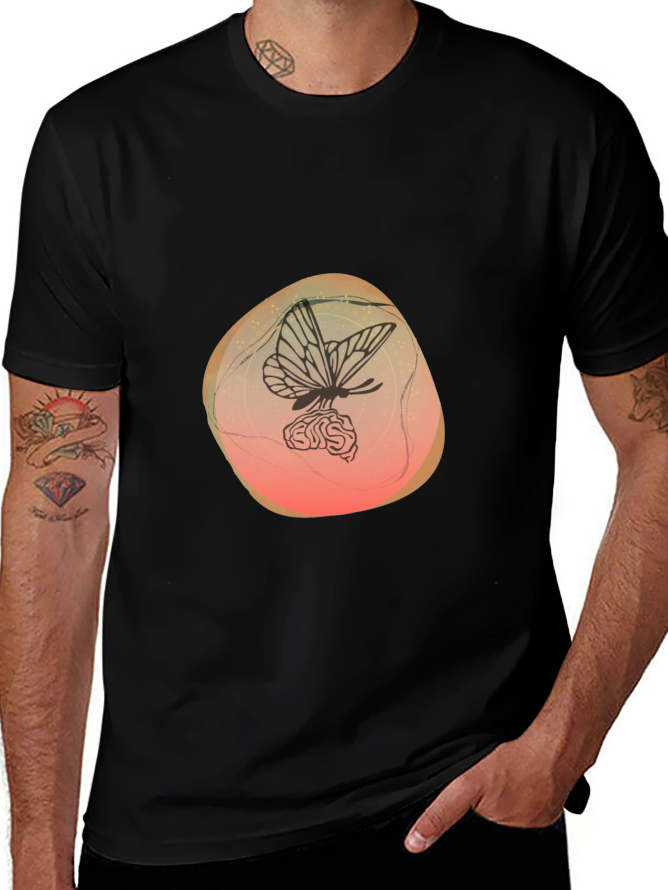 Variant 25 of Butterfly on Brain Graphic Black T-Shirt