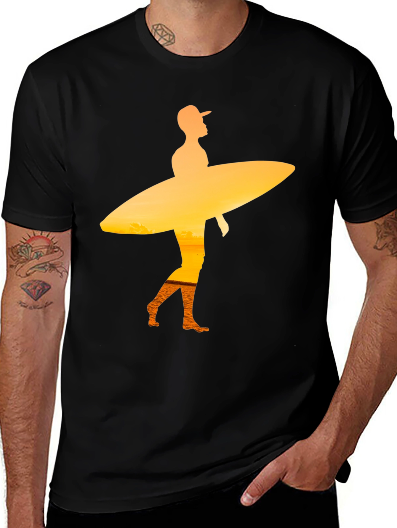 Variant 4 of Sunset Surfer Graphic Tee - Black Cotton T-Shirt
