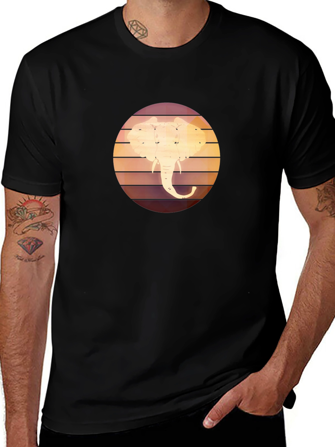 Elephant Sunset T-Shirt - Retro Style