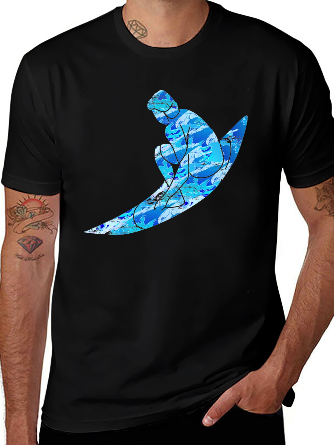 Variant 7 of Surfer Graphic Black T-Shirt