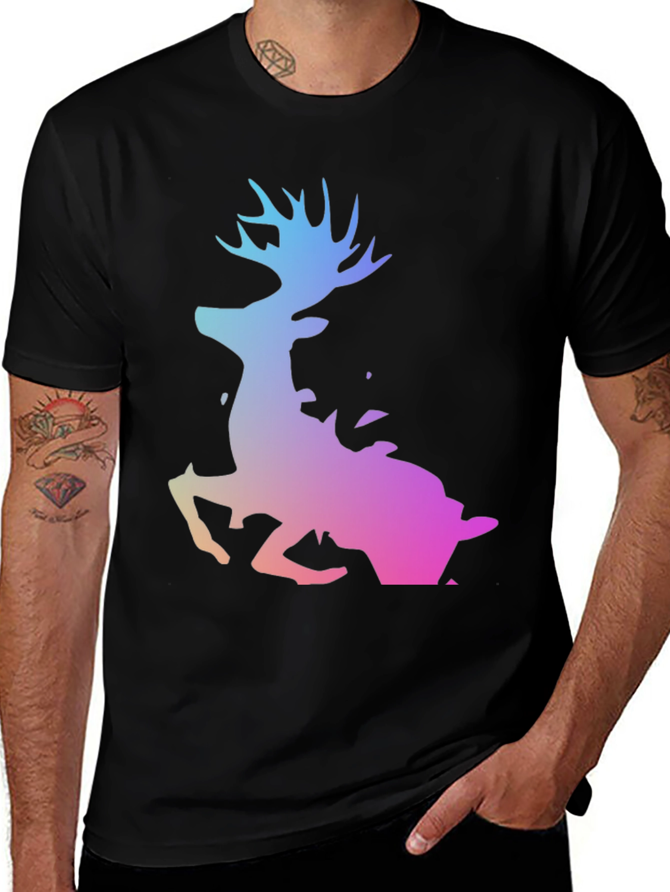 Variant 25 of Gradient Deer Graphic Black T-Shirt