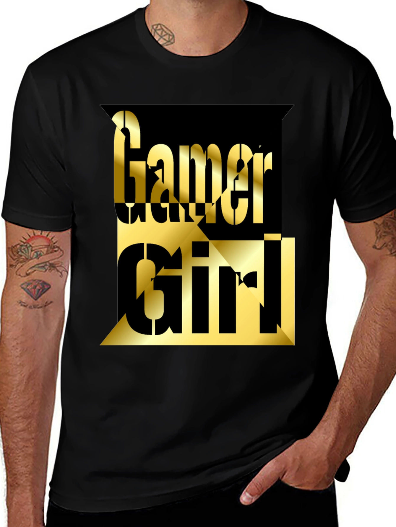 Variant 5 of Gamer Girl Tee - Gold Lettering on Black