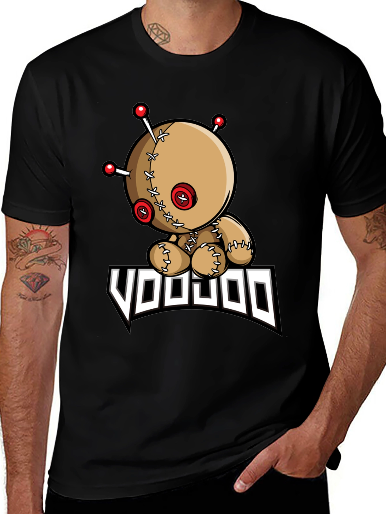 Variant 11 of Voodoo Doll Graphic T-Shirt - Black Cotton Tee