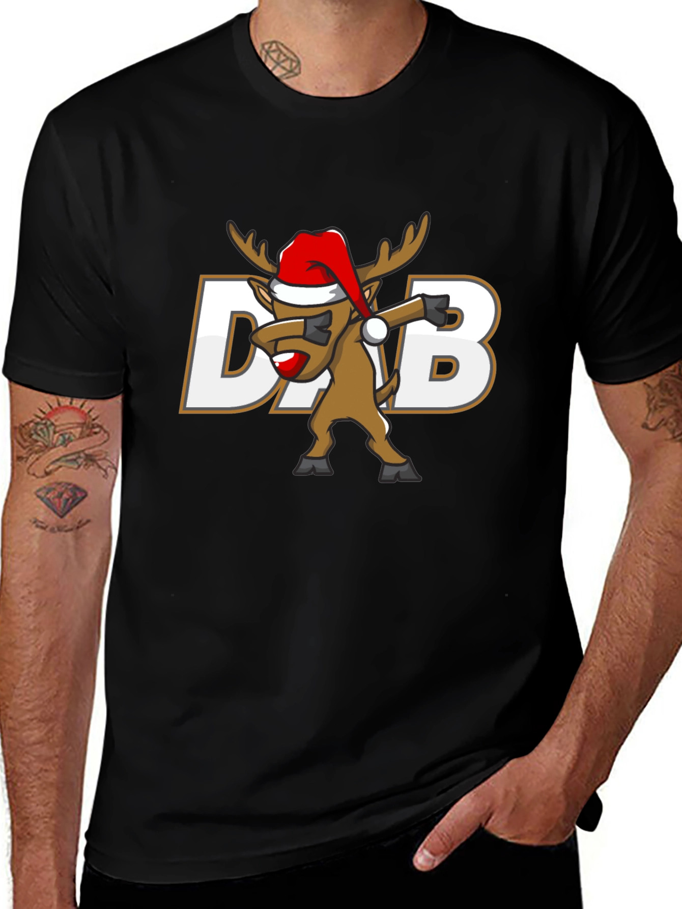 Dabbing Reindeer Christmas T-Shirt - Black
