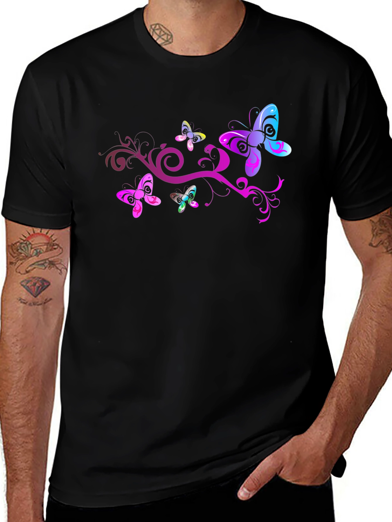 Variant 14 of Butterfly Swirl Graphic Black T-Shirt