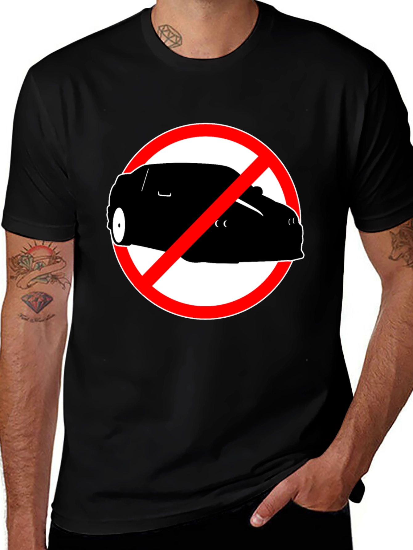 No Cars Allowed Graphic Tee - Black Cotton T-Shirt