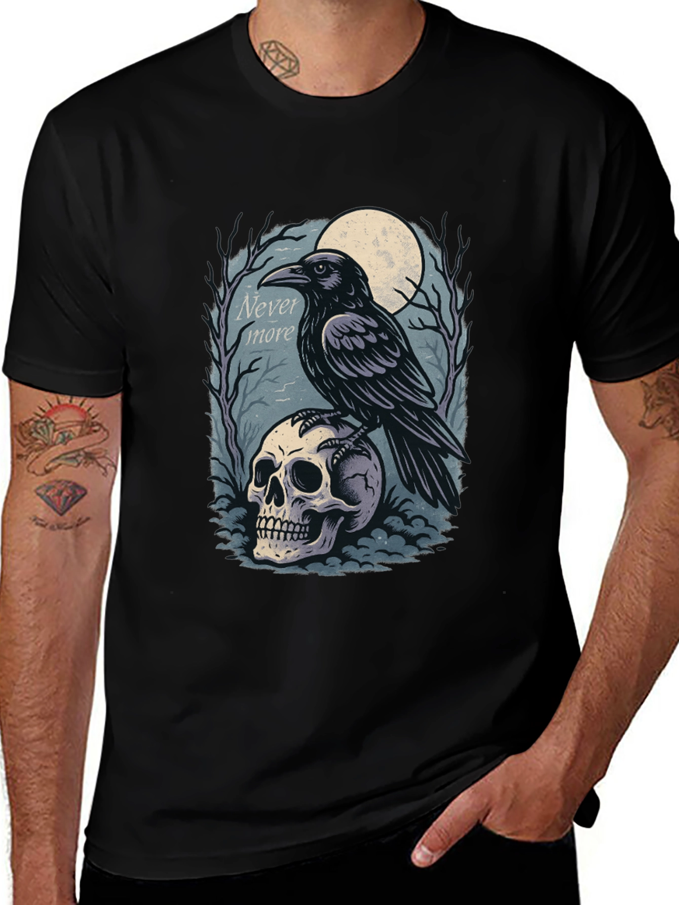 Variant 19 of Raven Skull Graphic Tee - Dark & Edgy Style