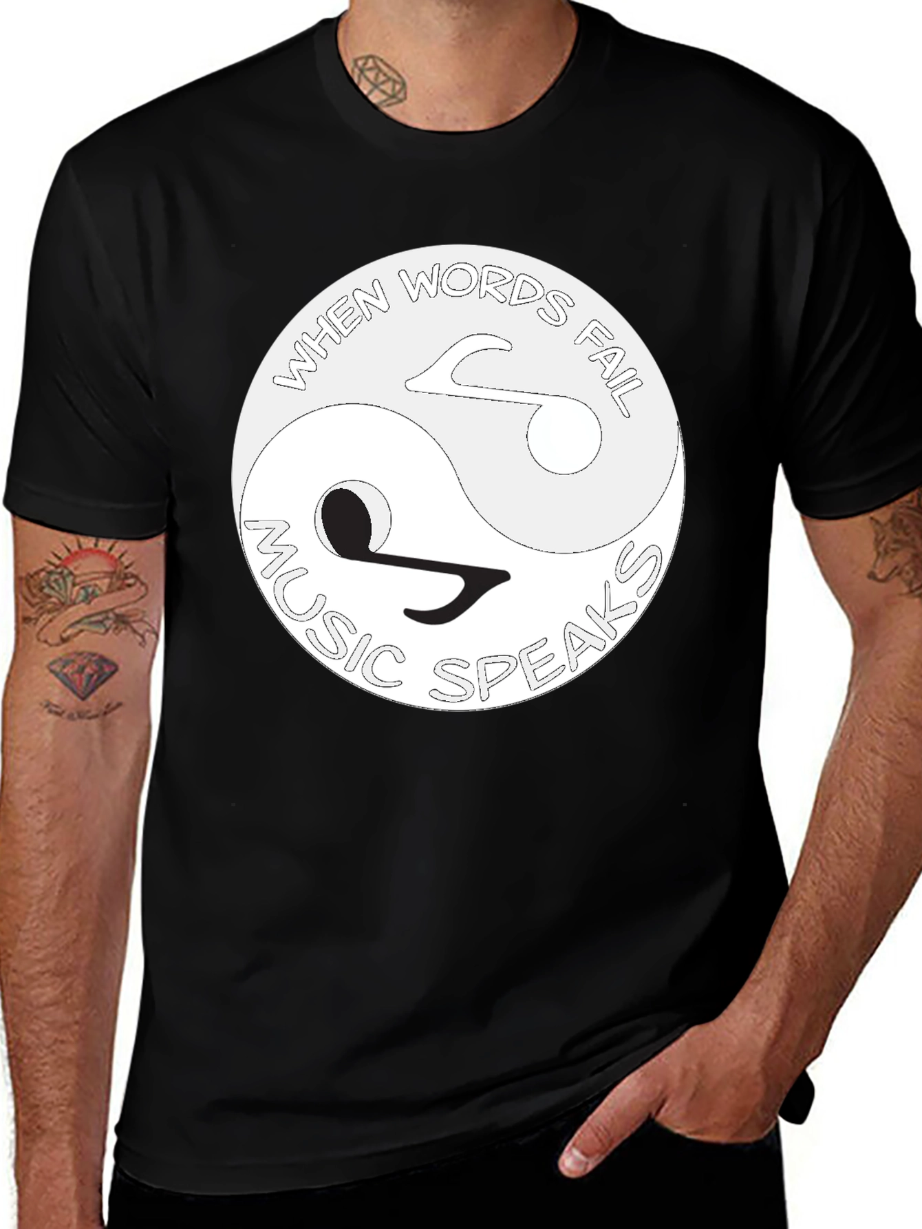 Yin Yang Music T-Shirt - When Words Fail Music Speaks Tee