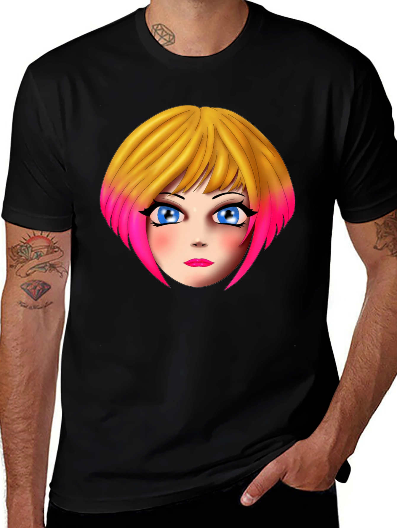 Variant 29 of Anime Girl Graphic Black T-Shirt