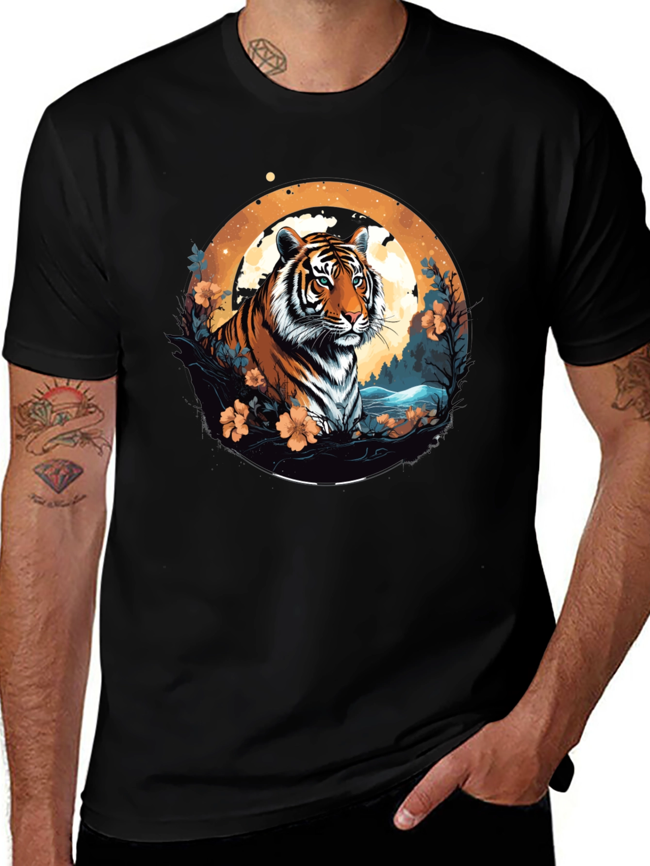 Variant 6 of Tiger Graphic Tee - Black Cotton Blend T-Shirt