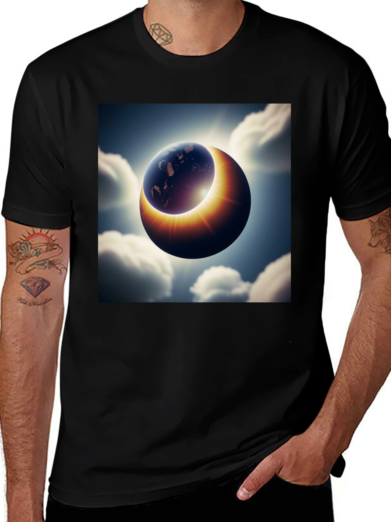 Variant 26 of Earth Eclipse Graphic Tee - Unique Solar System Shirt