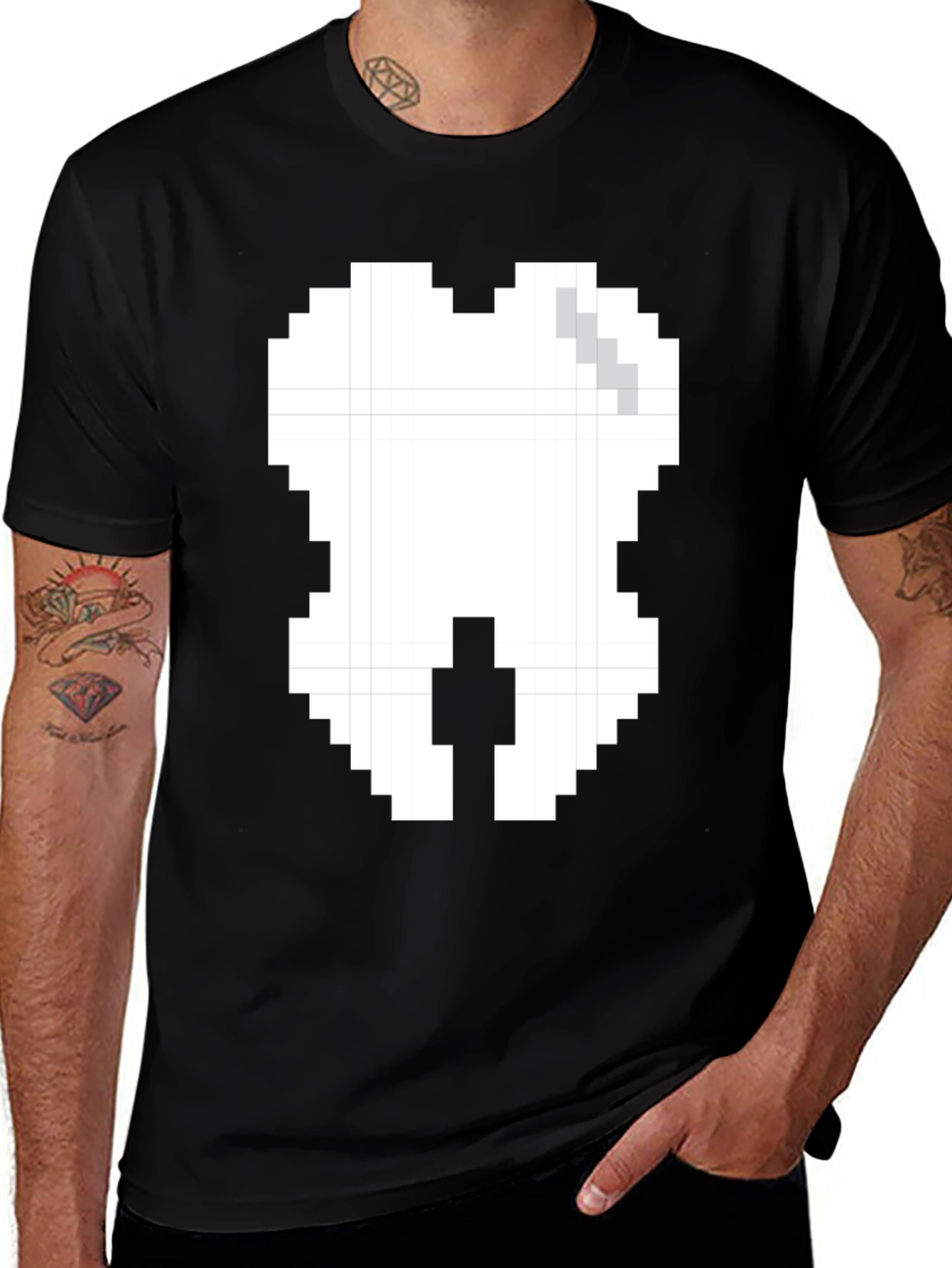 Variant 2 of Pixel Tooth Graphic Tee - Black Cotton