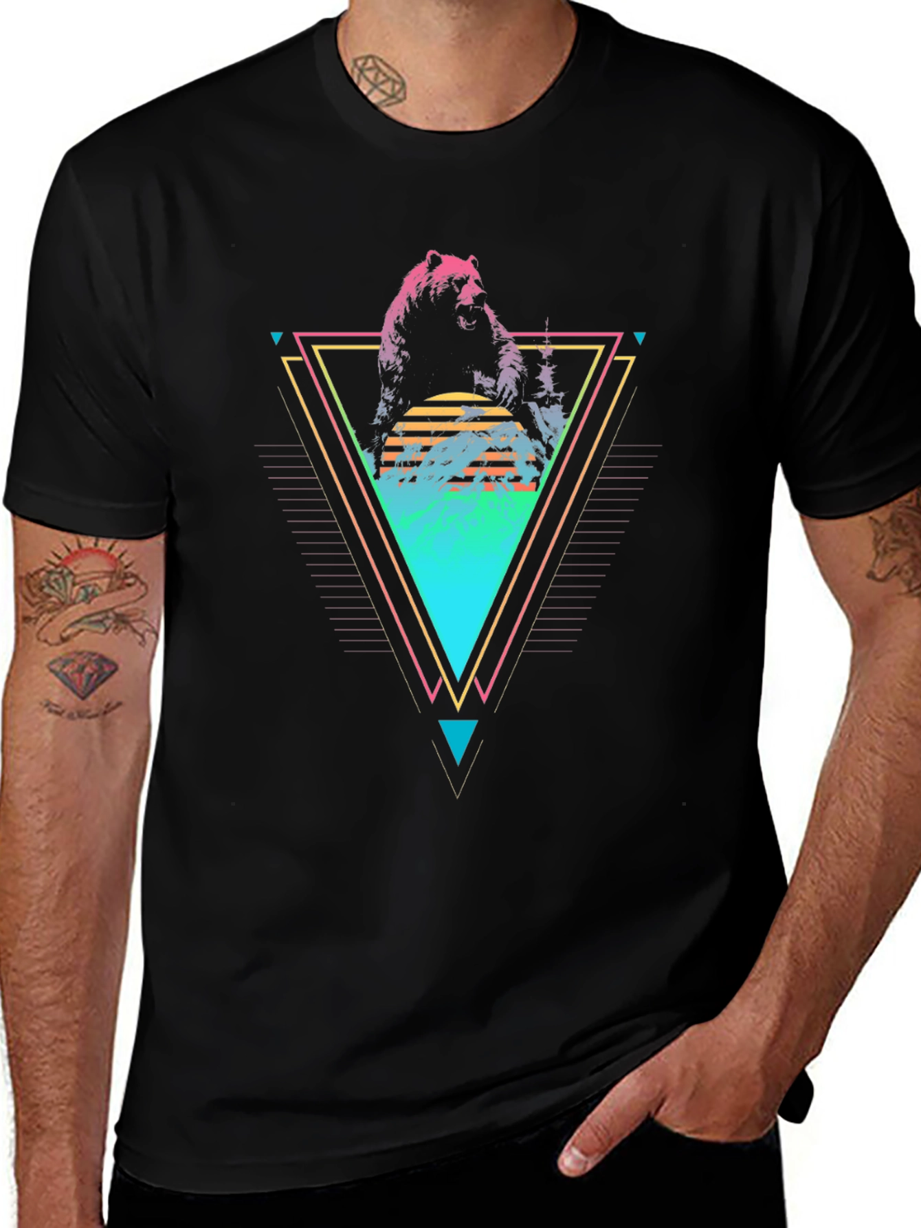 Variant 14 of Retro Bear Graphic Tee - Black