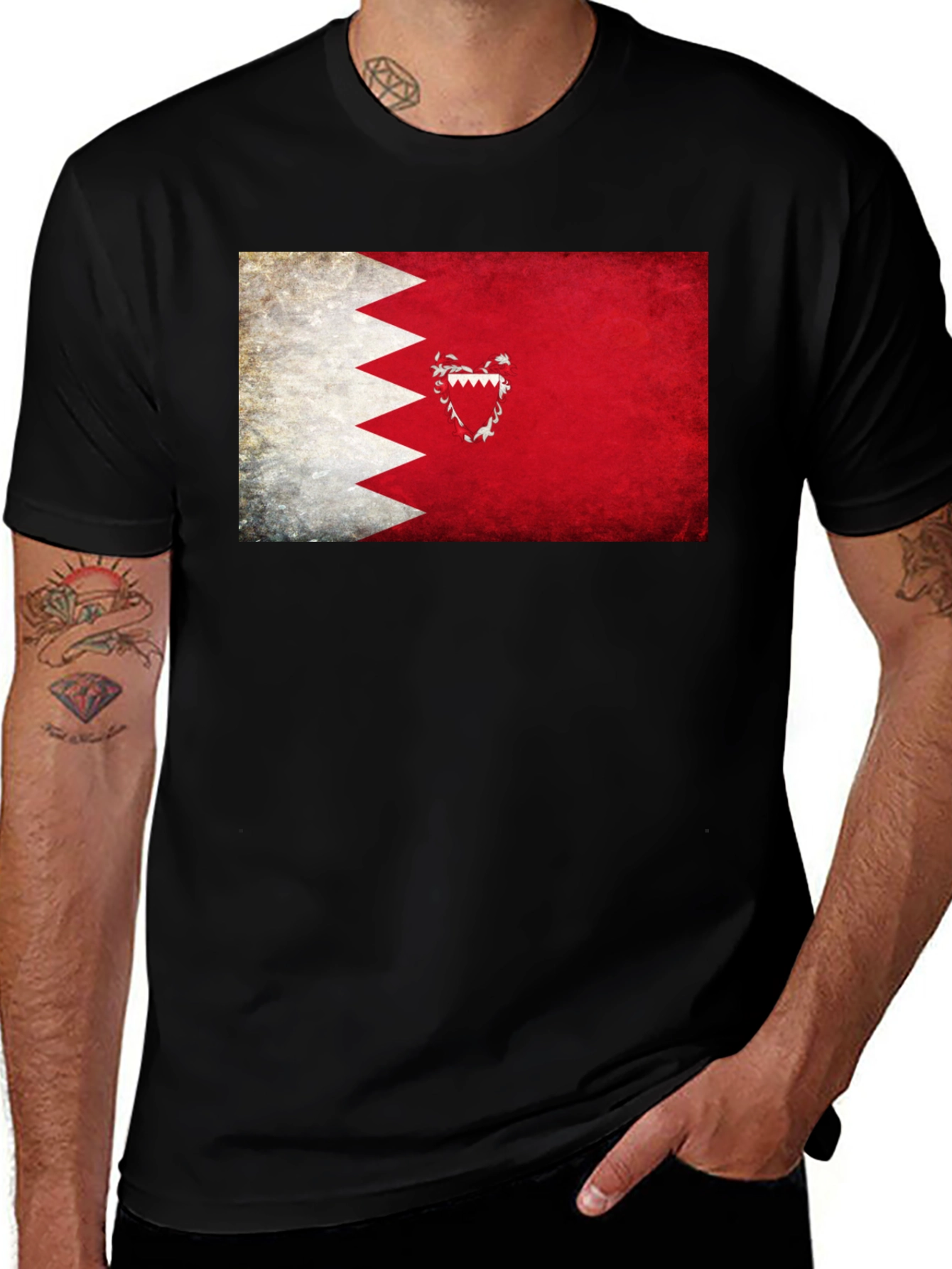 Variant 6 of Bahrain Flag Graphic Tee - Black T-Shirt