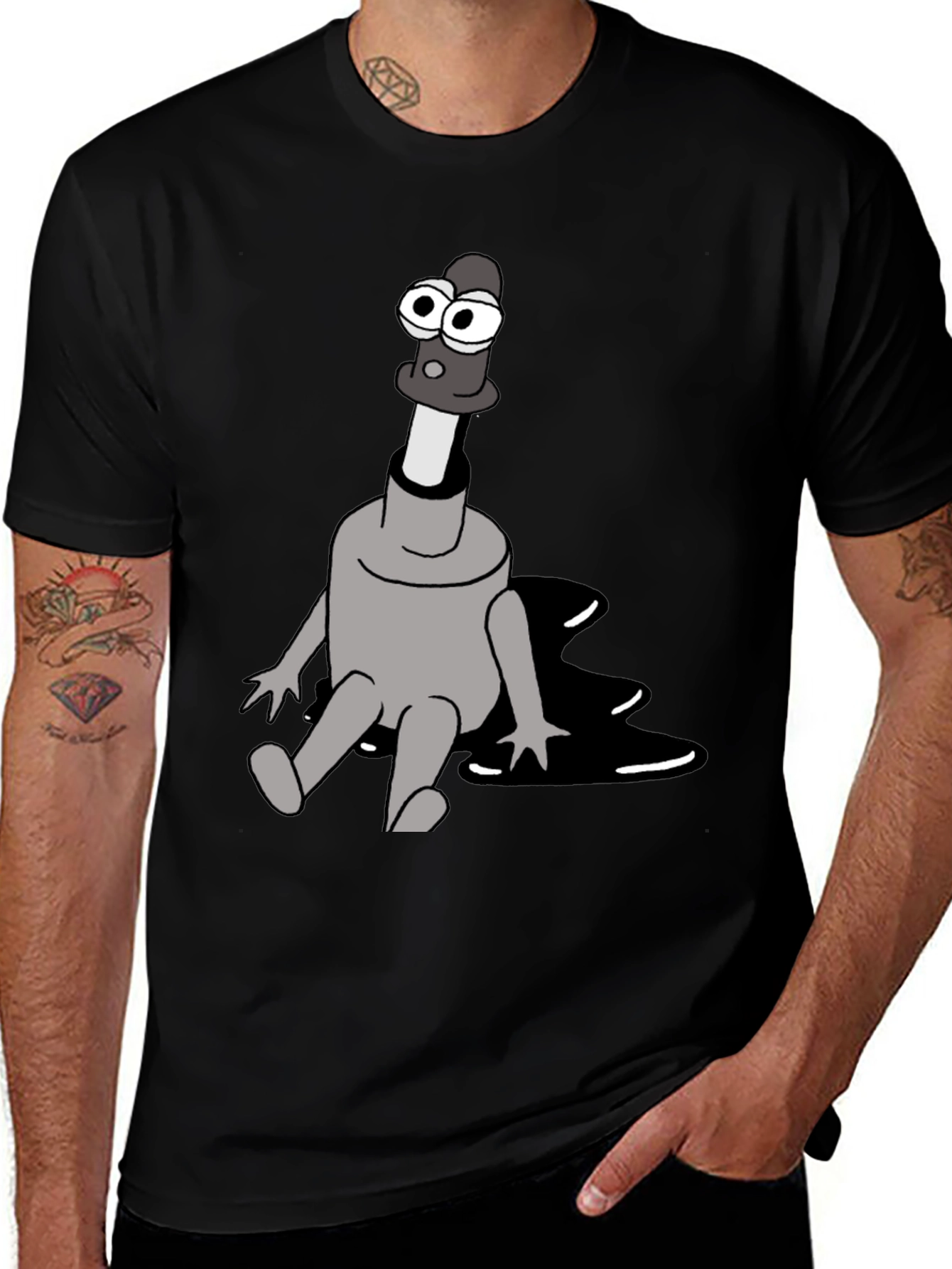 Variant 14 of Quirky Gray Cartoon Character Graphic Black T-Shirt