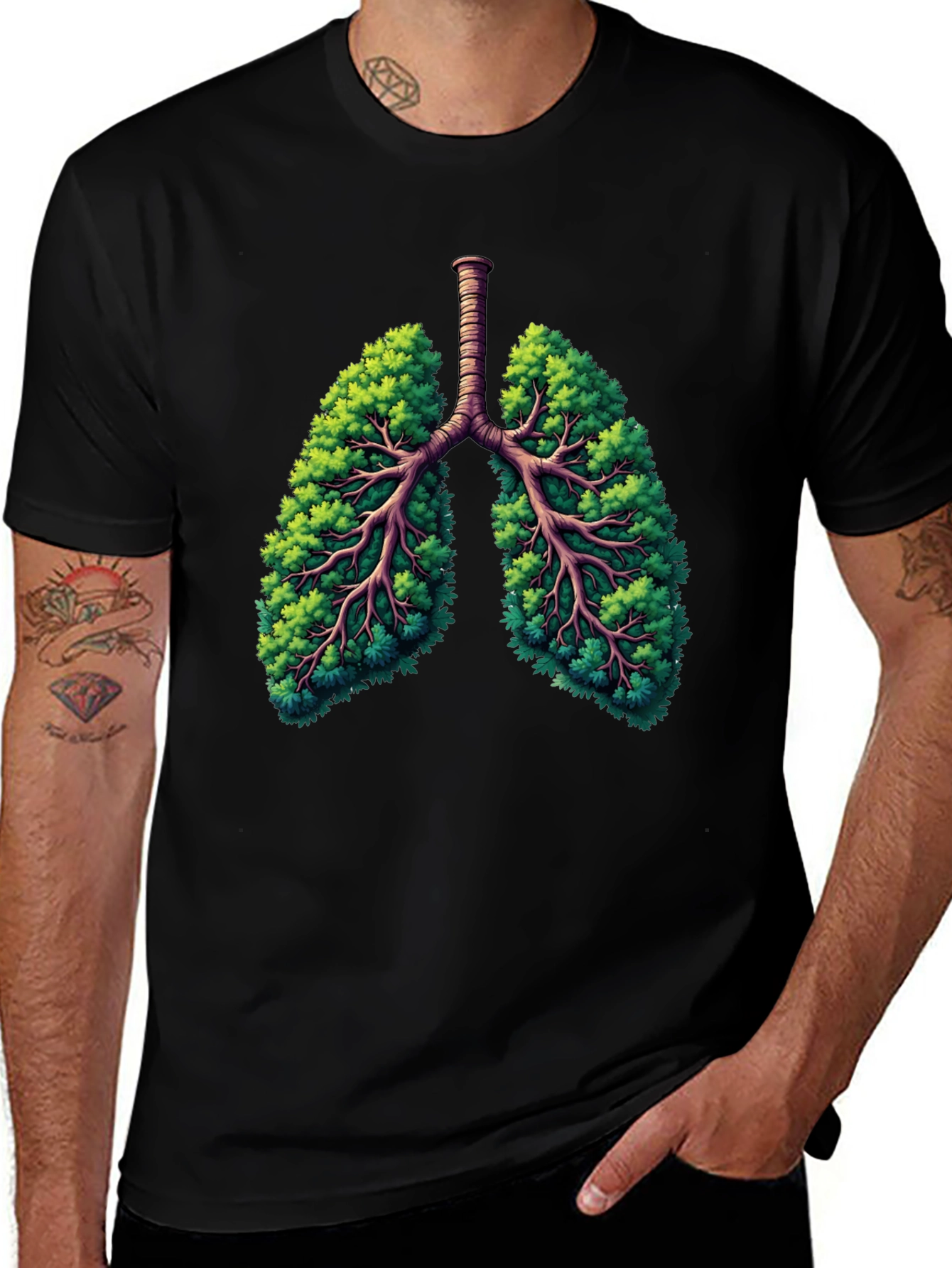 Variant 5 of Eco Lungs Black T-Shirt - Breathe Green