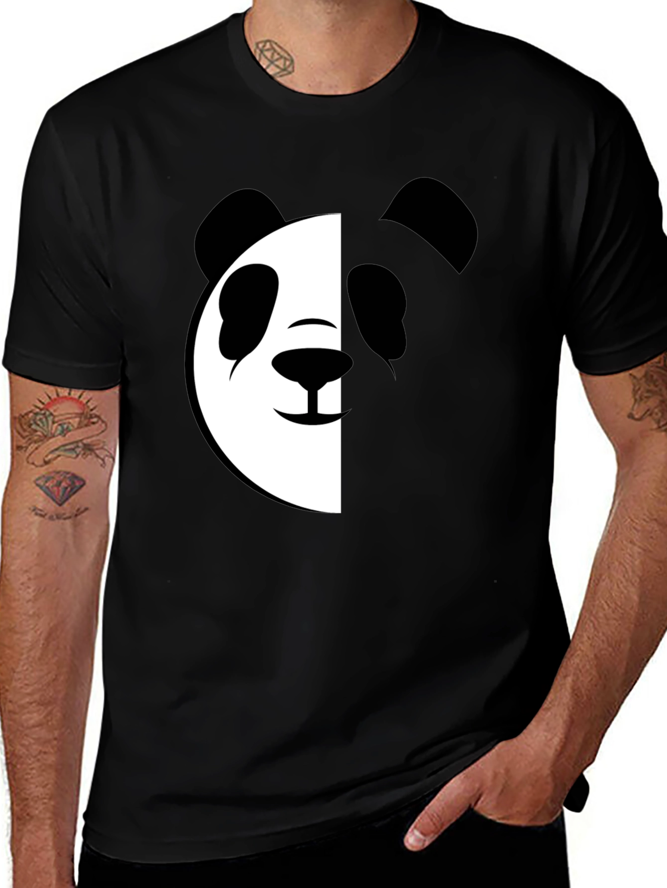 Black Cool Panda Graphic T-Shirt main image